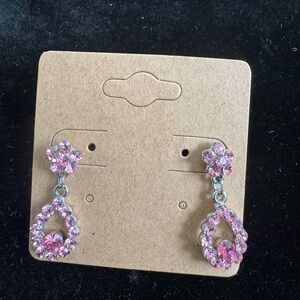 Silver and Pink Cubic Zirconia Floral Earrings